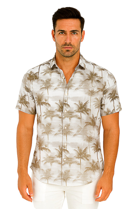 Men's S/S Button-Down Poly/Spandex Stretch Shirt-OLIVE PRINT-MCX2425 - 6 PCS/PRE-PACK