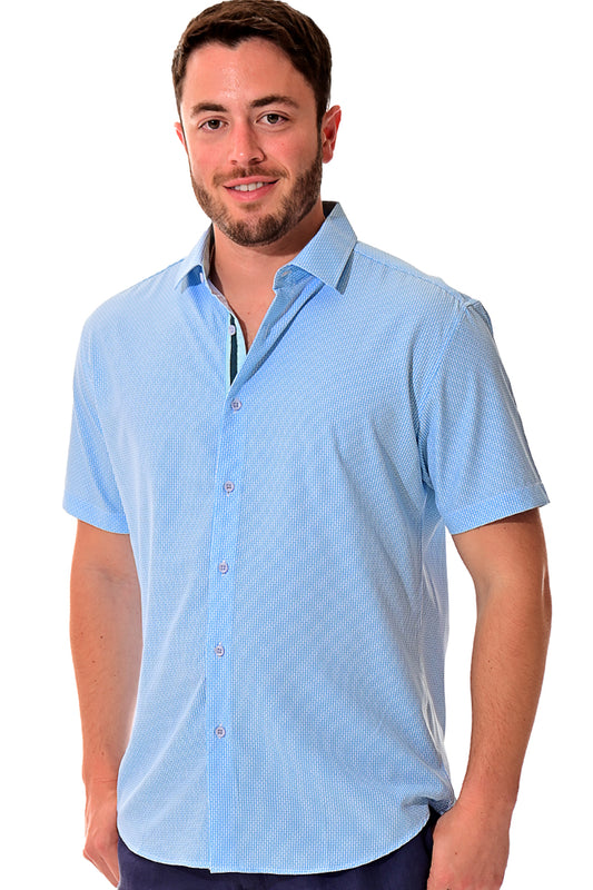 Men Casual S/S Button Cotton/Poly Spandex Print Shirt-Blue - MCX3185 - 6 PCS/PRE-PACK