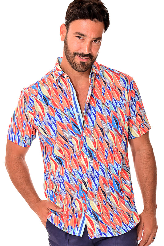 Men Casual Cotton/Poly Spandex Print Short Sleeve Shirt - MCX3226