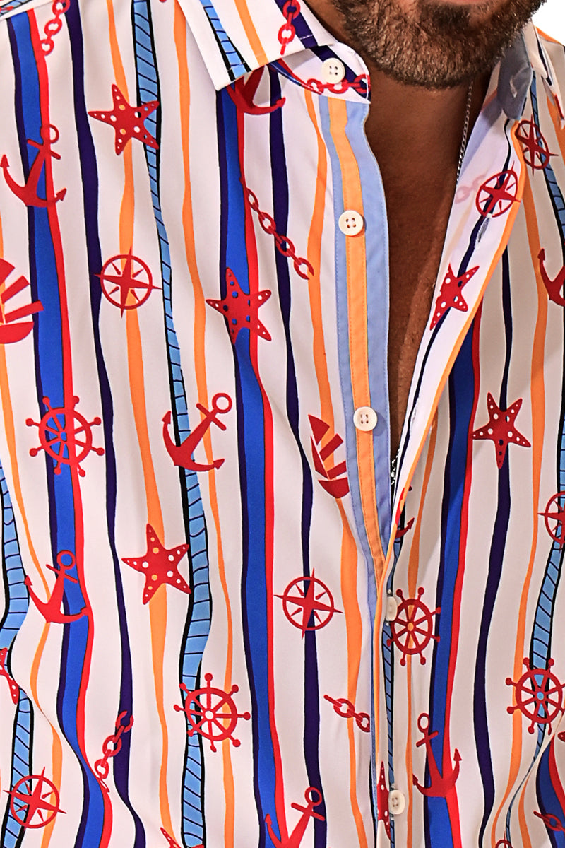 Men Cotton/Poly Spandex Print Short Sleeve Shirt - MCX3233