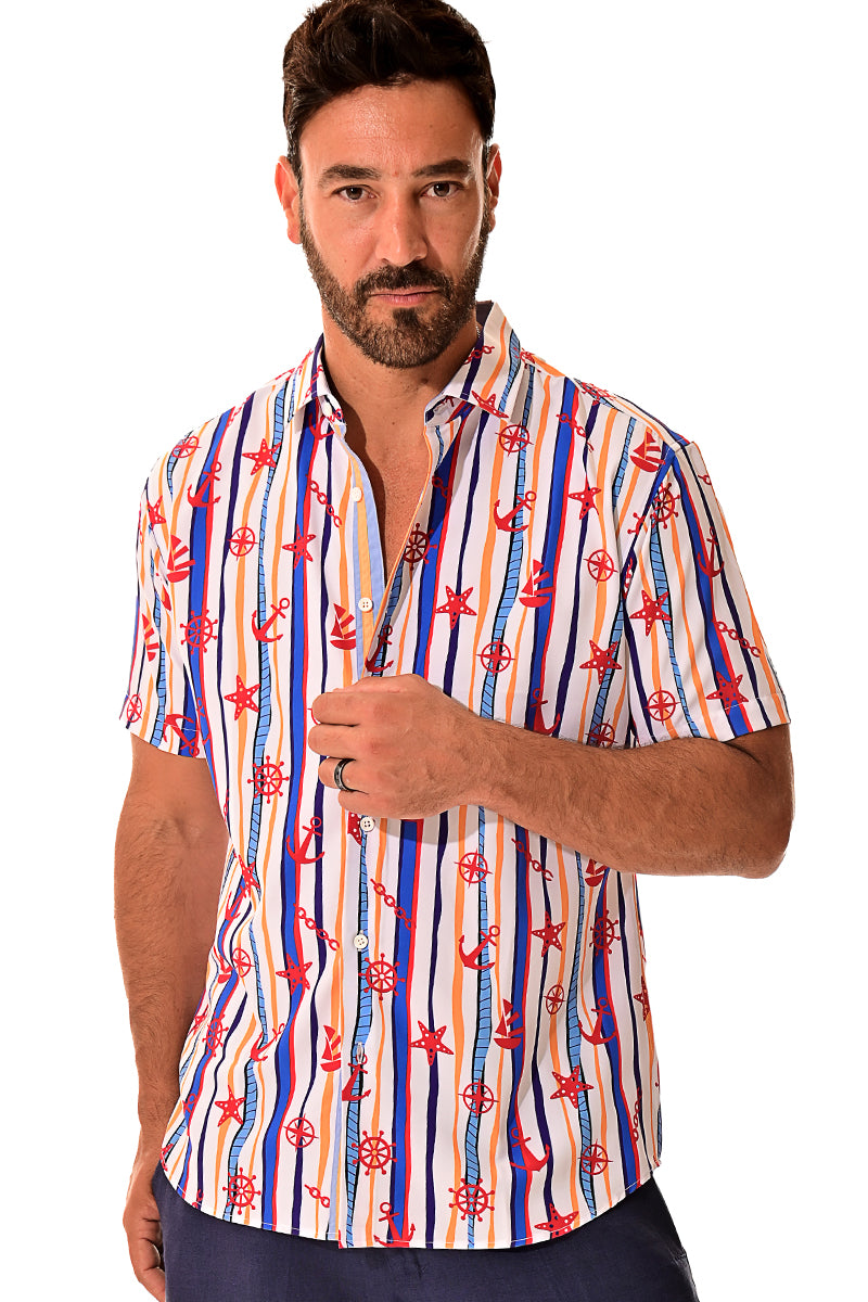 Men Cotton/Poly Spandex Print Short Sleeve Shirt - MCX3233