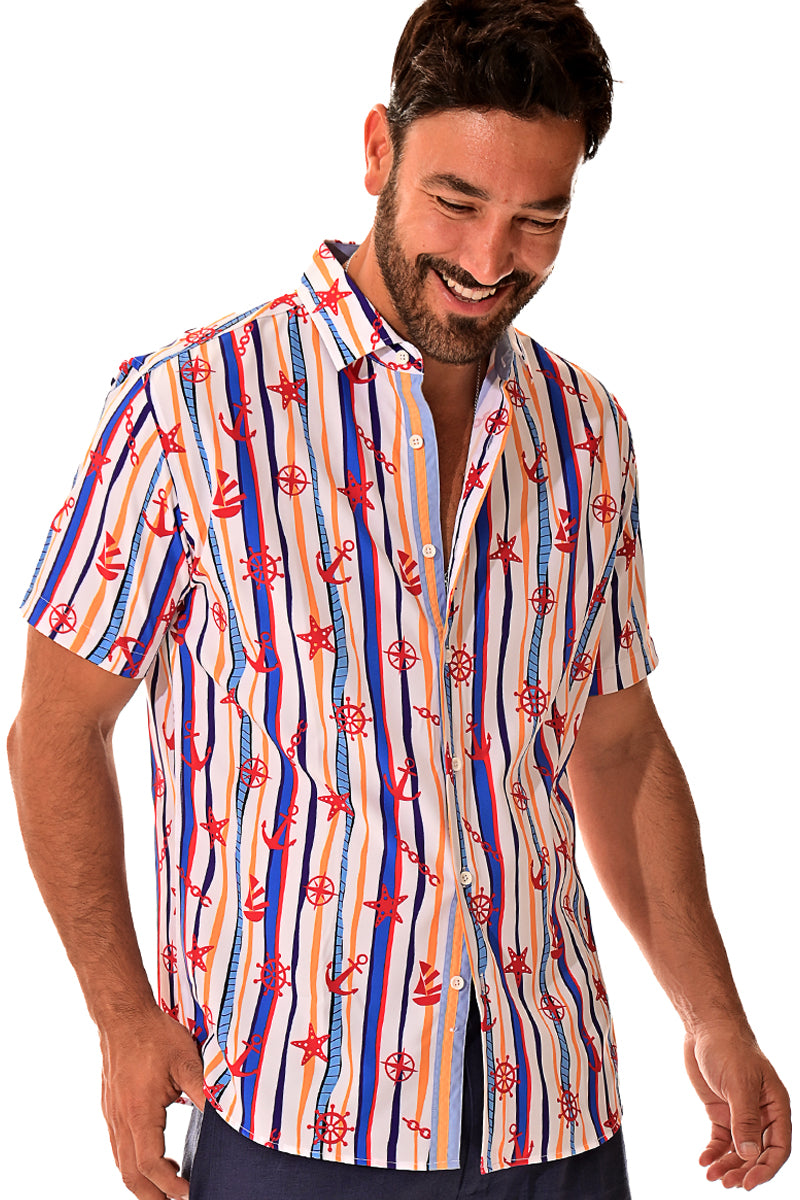 Men Cotton/Poly Spandex Print Short Sleeve Shirt - MCX3233
