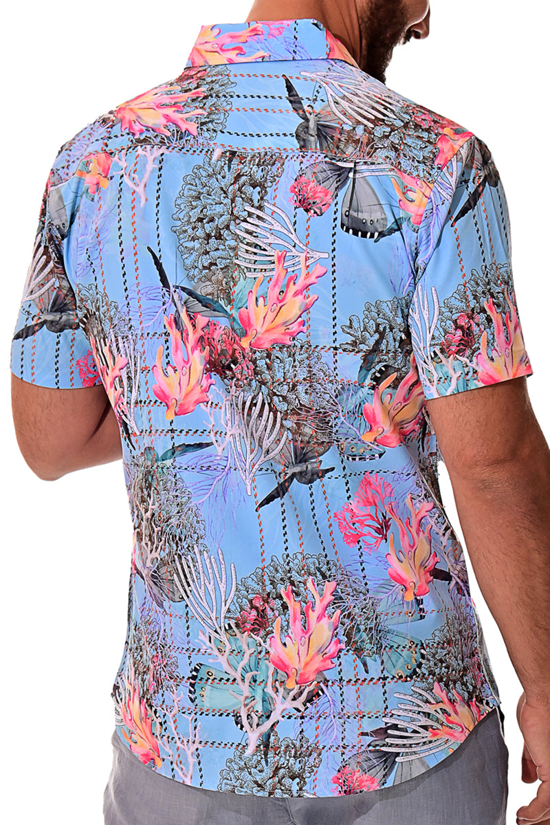 Men Cotton/Poly Spandex Print Short Sleeve Shirt - MCX3238