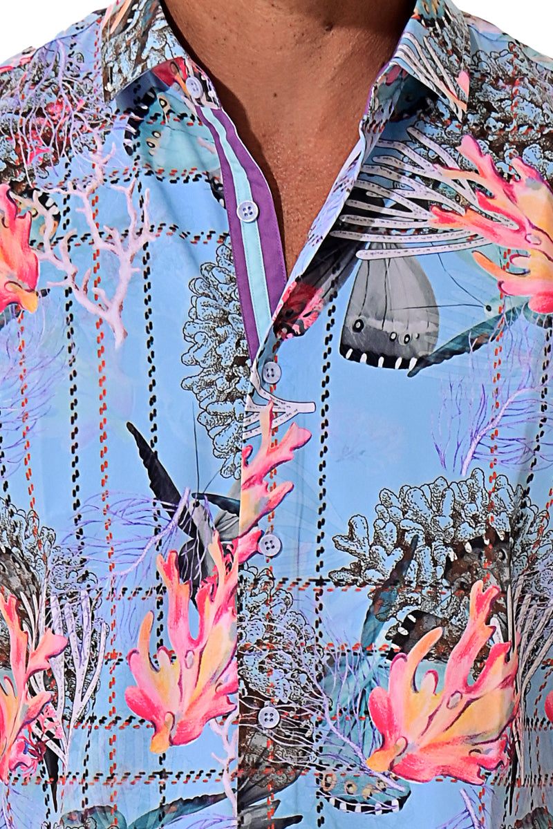 Men Cotton/Poly Spandex Print Short Sleeve Shirt - MCX3238