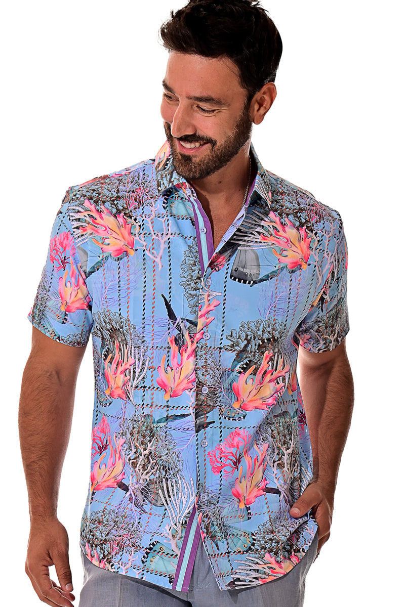 Men Cotton/Poly Spandex Print Short Sleeve Shirt - MCX3238