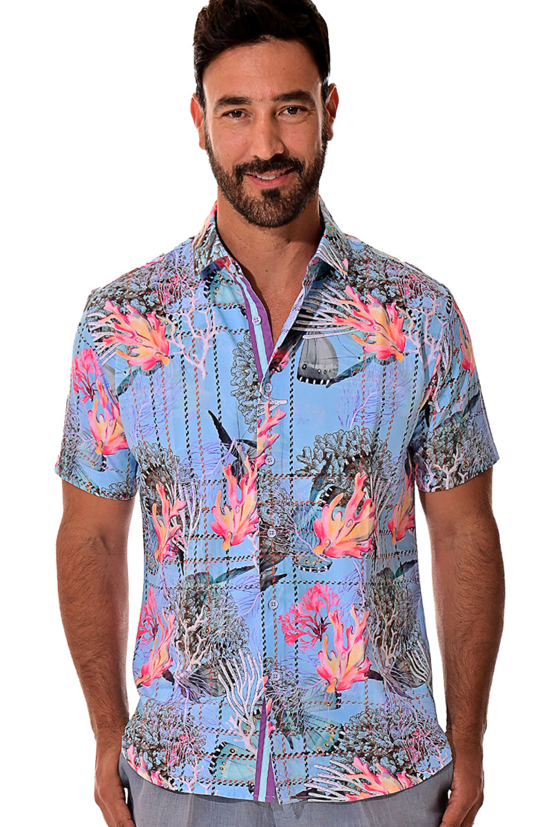 Men Cotton/Poly Spandex Print Short Sleeve Shirt - MCX3238