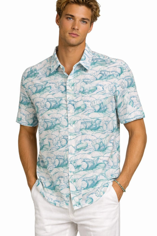 BOHIO Men’s Tropical Floral Print Short Sleeve Casual Shirt – MCX3832