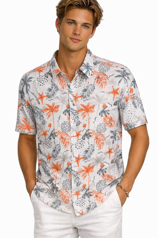 BOHIO Men’s Coastal Tropical Print Short Sleeve Casual Shirt – MCX3837