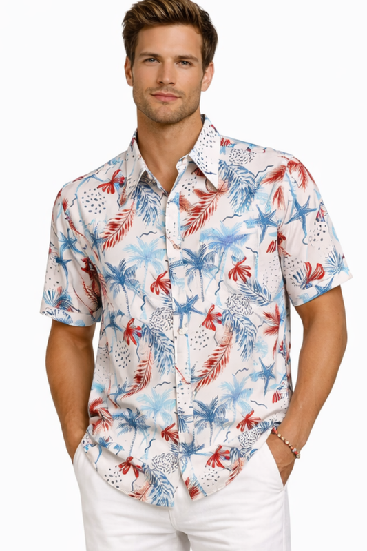 BOHIO Men’s Coastal Tropical Print Short Sleeve Casual Shirt – MCX3838