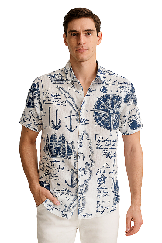 BOHIO Camisa Casual Náutica Estampada de Manga Corta para Hombre – MCX3910