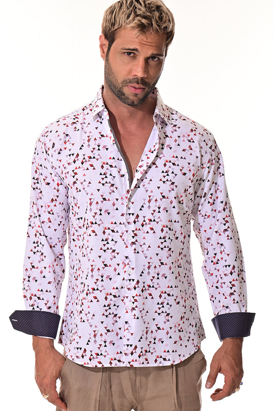Men's L/S Button Down Shirt w/Contrast Cuff by BOHIO - WHITE/PRINT -MKS3163 - 6 PCS/PRE-PACK