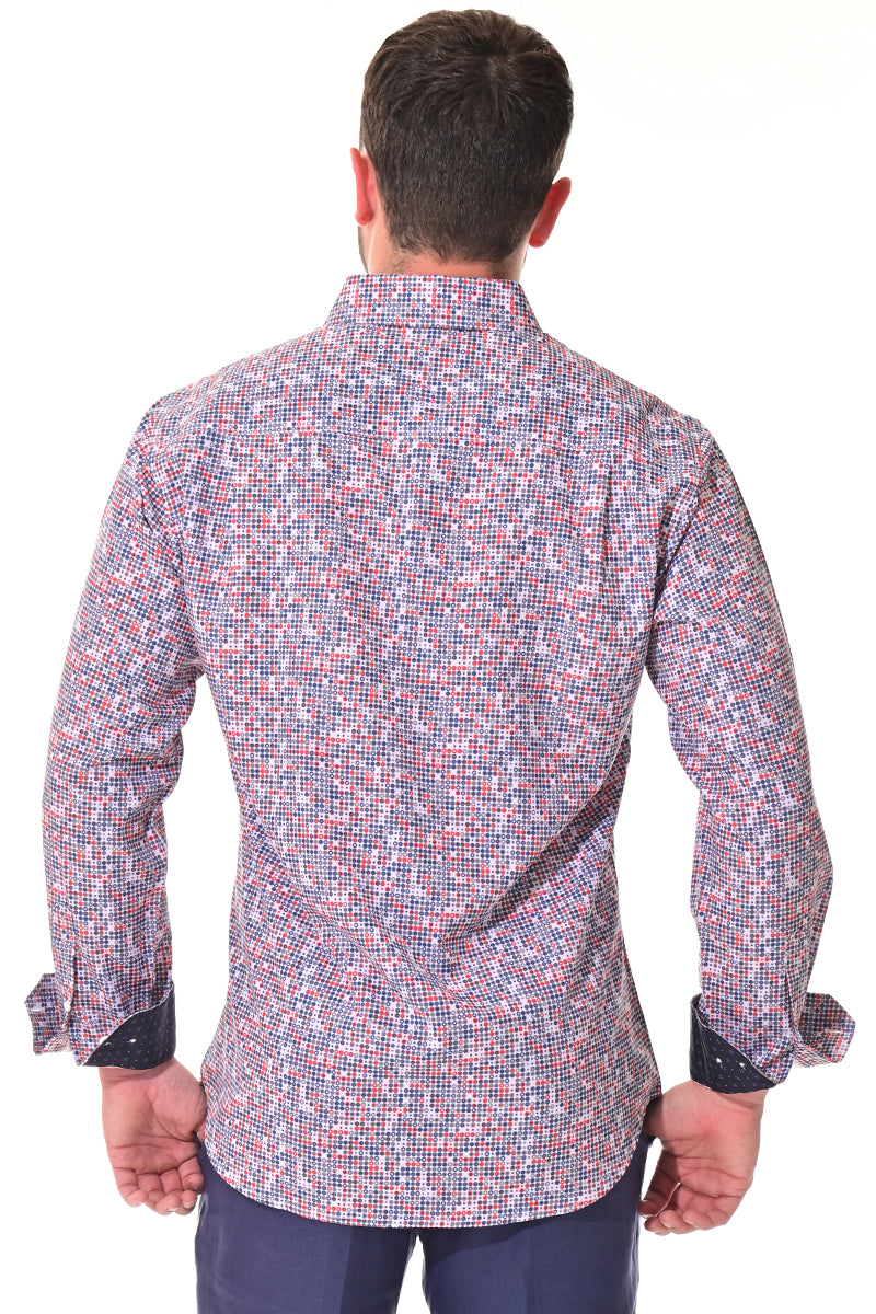 Men's L/S Button Down Shirt w/Contrast Cuff by BOHIO - WHITE/RED -MKS3165 - 6 PCS/PRE-PACK