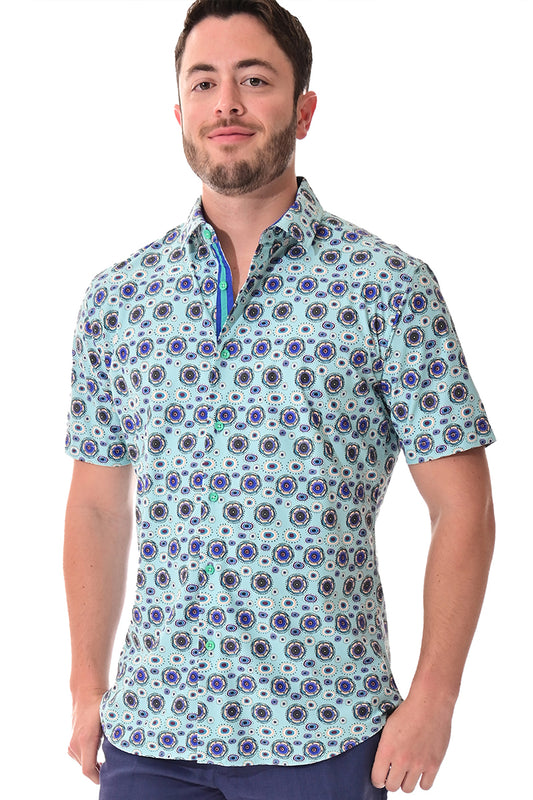 Men's S/S Button Down Shirt fashion Print by BOHIO - MINT/PRINT - MKS3168 - 6 PCS/PRE-PACK