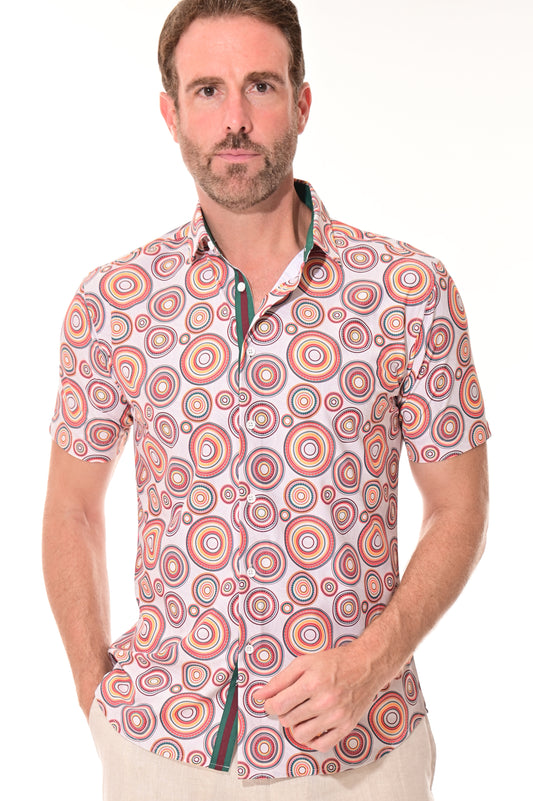 Men's S/S Button Down Shirt fashion Print by BOHIO - BEIGE/PRINT - MKS3169 - 6 PCS/PRE-PACK