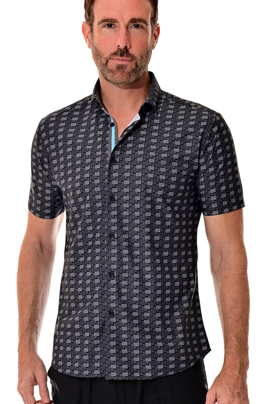 Men's S/S Button Down Shirt fashion Print by BOHIO- BLACK/PRINT - MKS3175 - 6 PCS/PRE-PACK