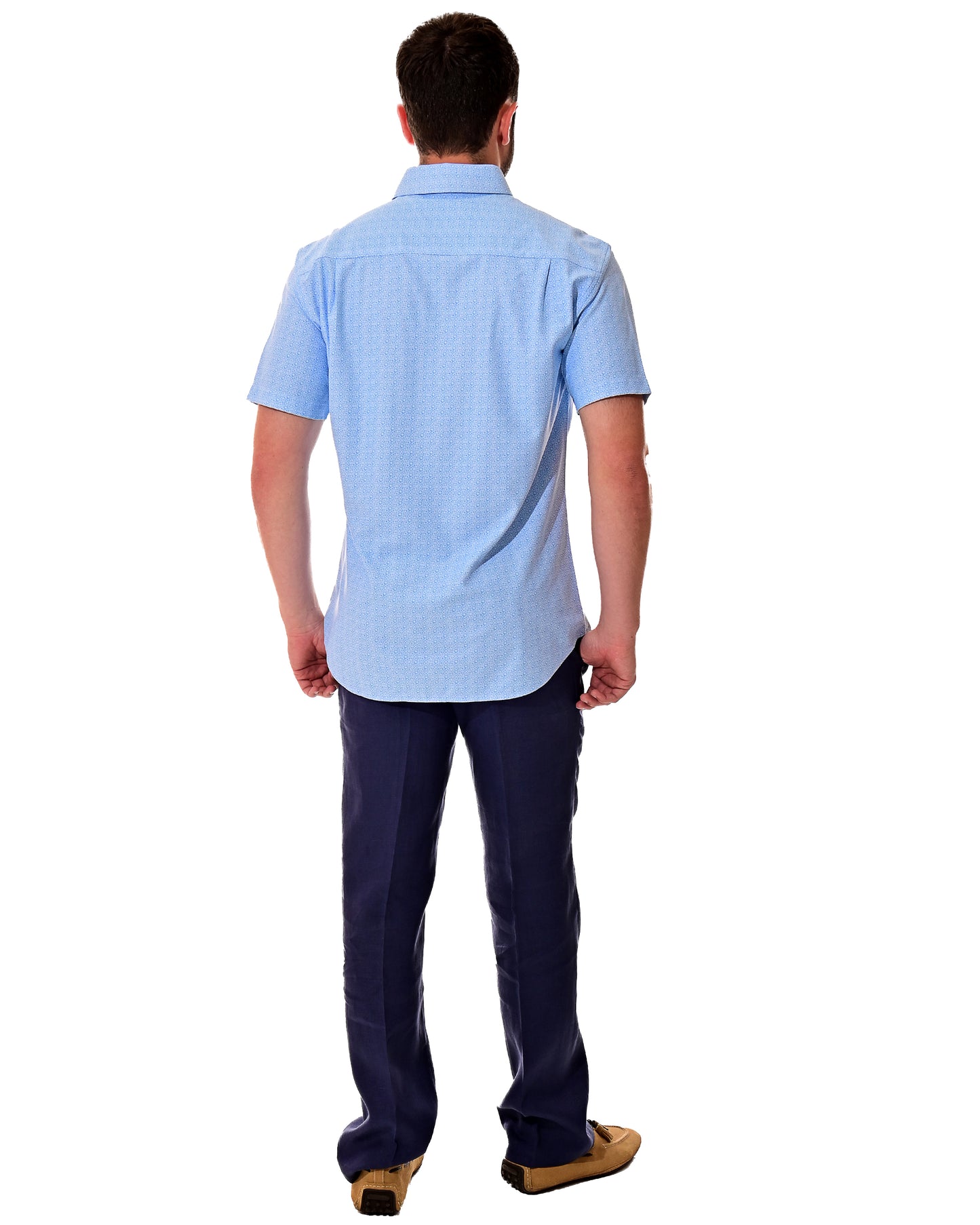 Men's S/S Button Down Shirt fashion Print by BOHIO - BLUE/PRINT - MKS3176 - 6 PCS/PRE-PACK