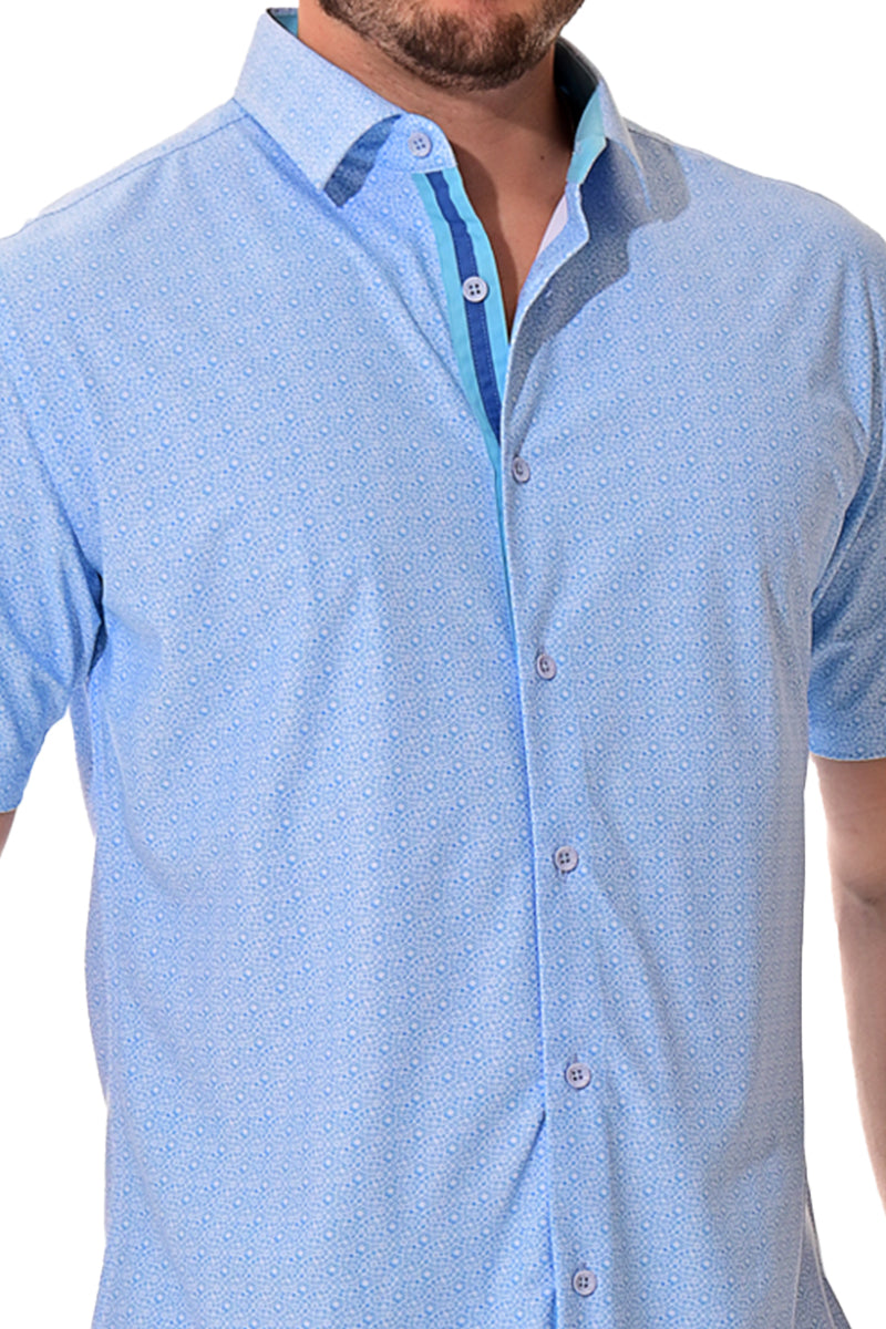 Men's S/S Button Down Shirt fashion Print by BOHIO - BLUE/PRINT - MKS3176 - 6 PCS/PRE-PACK