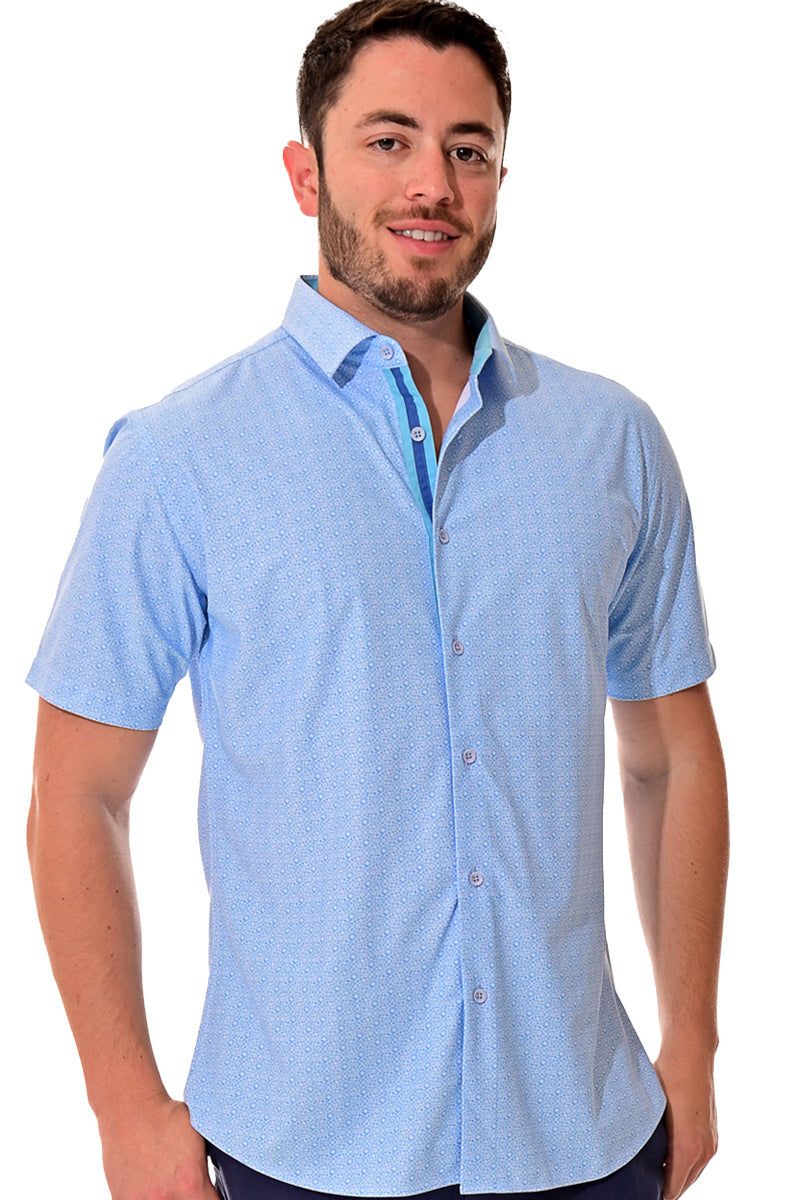 Men's S/S Button Down Shirt fashion Print by BOHIO - BLUE/PRINT - MKS3176 - 6 PCS/PRE-PACK