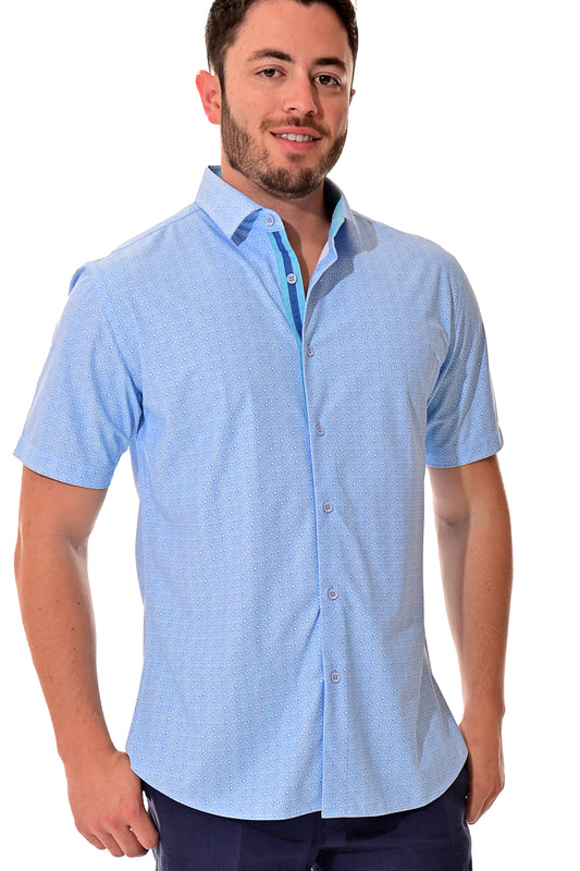 Men's S/S Button Down Shirt fashion Print by BOHIO - BLUE/PRINT - MKS3176 - 6 PCS/PRE-PACK