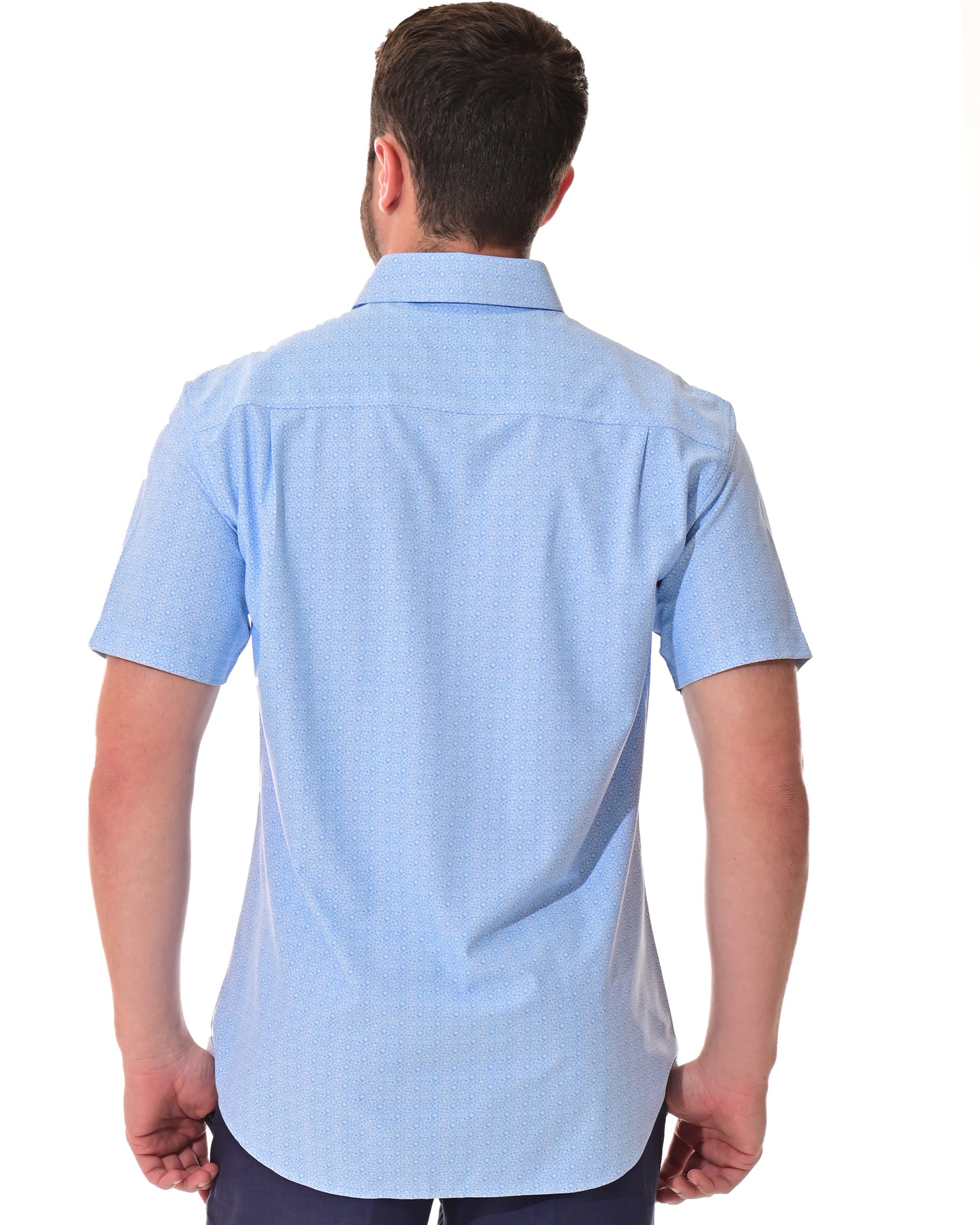Men's S/S Button Down Shirt fashion Print by BOHIO - BLUE/PRINT - MKS3176 - 6 PCS/PRE-PACK