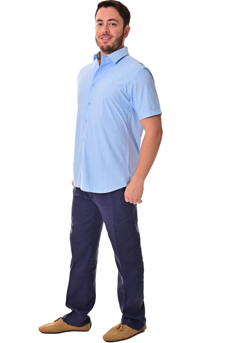 Men's S/S Button Down Shirt fashion Print by BOHIO - BLUE/PRINT - MKS3176 - 6 PCS/PRE-PACK