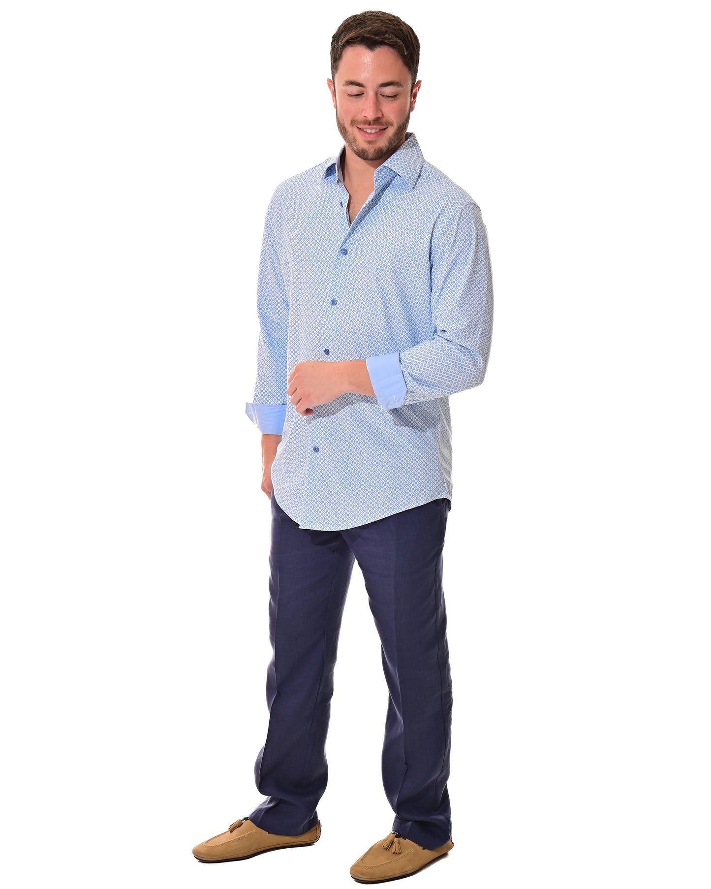 Men's L/S Button Down Shirt w/Contrast Cuff by BOHIO - MKS3321 - 6 PCS/PRE-PACK