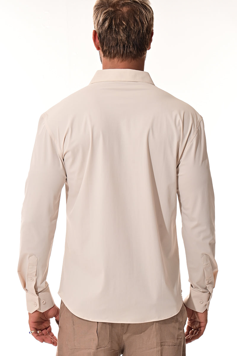 Men's Performance L/S Button-Down Stretch Shirt Solid by BOHIO - BEIGE - COLOR OPTIONS - MKSP3213 - 6 PCS/PRE-PACK