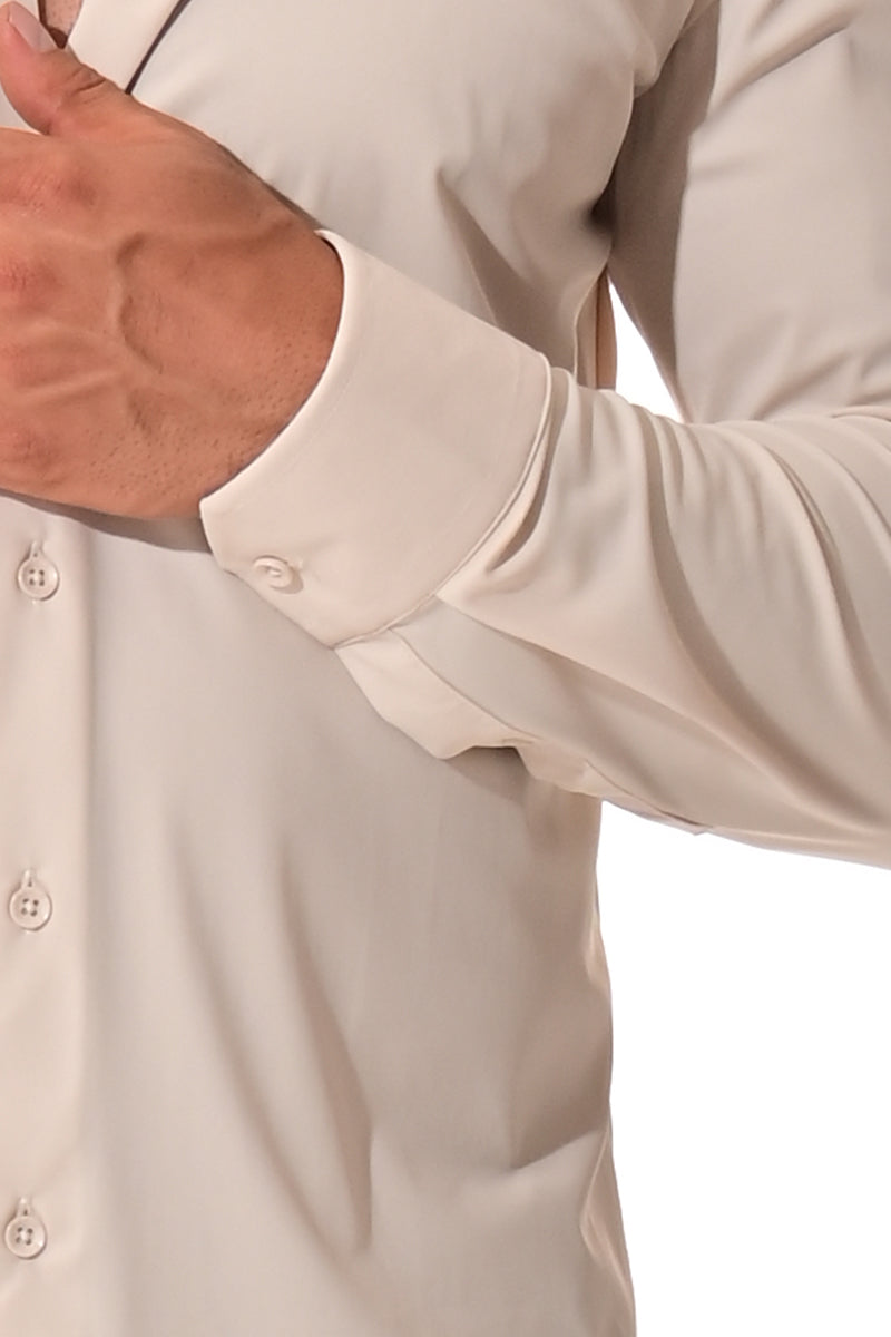 Men's Performance L/S Button-Down Stretch Shirt Solid by BOHIO - BEIGE - COLOR OPTIONS - MKSP3213 - 6 PCS/PRE-PACK