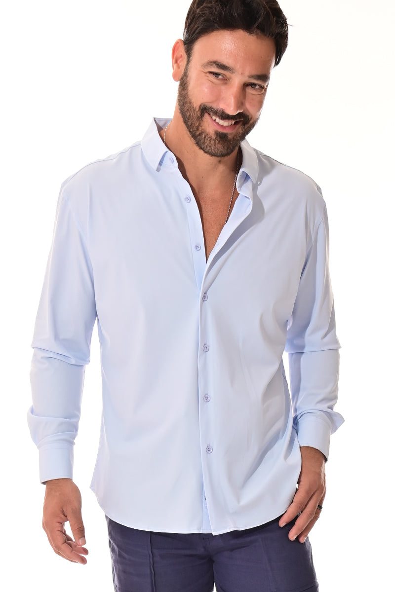 Men's Performance L/S Button-Down Stretch Shirt Solid by BOHIO - BEIGE - COLOR OPTIONS - MKSP3213 - 6 PCS/PRE-PACK