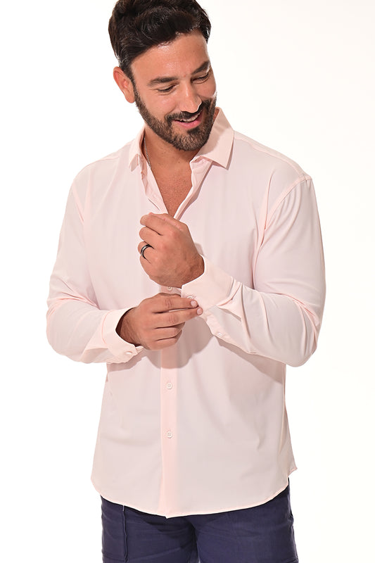 Men's Performance L/S Button-Down Stretch Shirt Solid - PINK - COLOR OPTIONS - MKSP3213 - 6 PCS/PRE-PACK