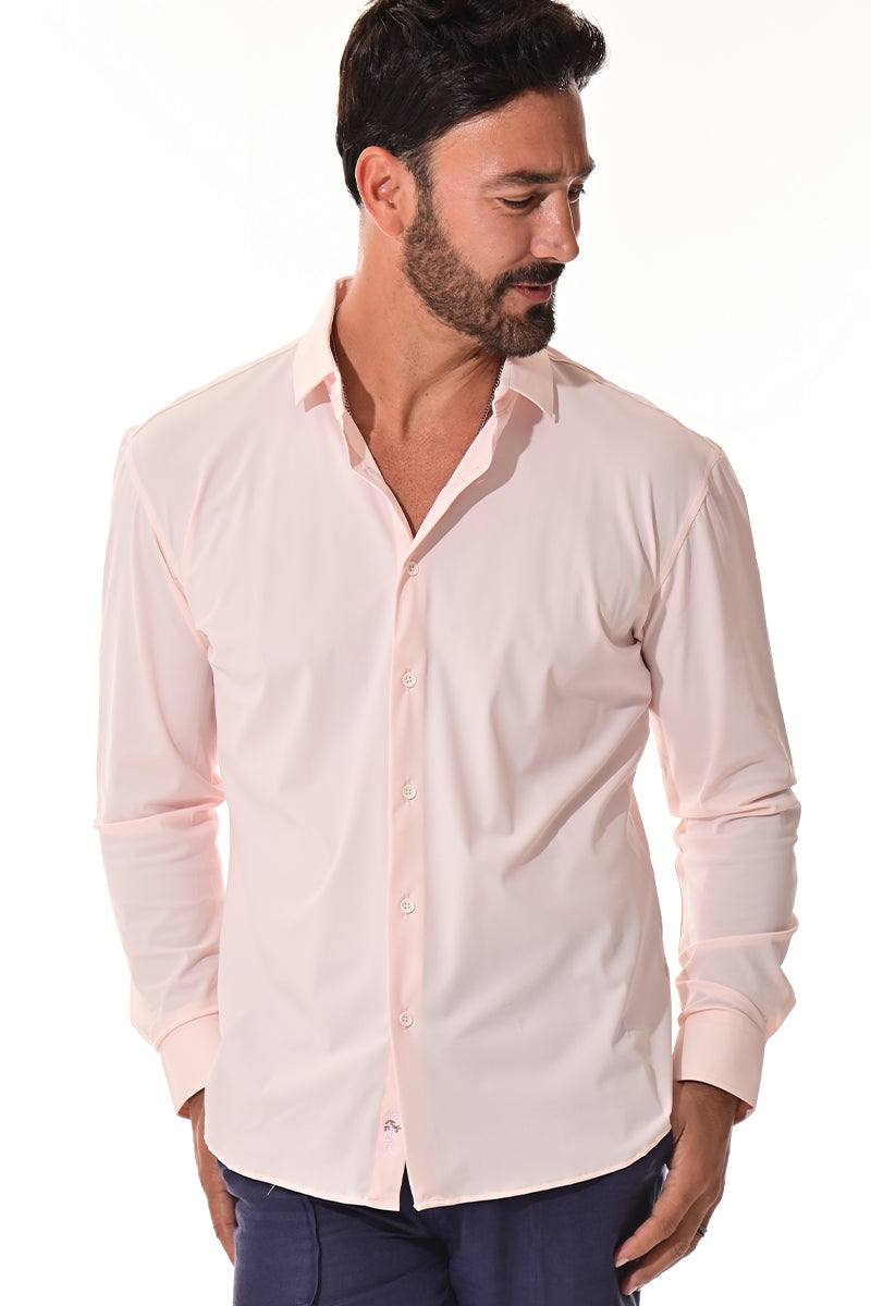 Men's Performance L/S Button-Down Stretch Shirt Solid by BOHIO - BEIGE - COLOR OPTIONS - MKSP3213 - 6 PCS/PRE-PACK