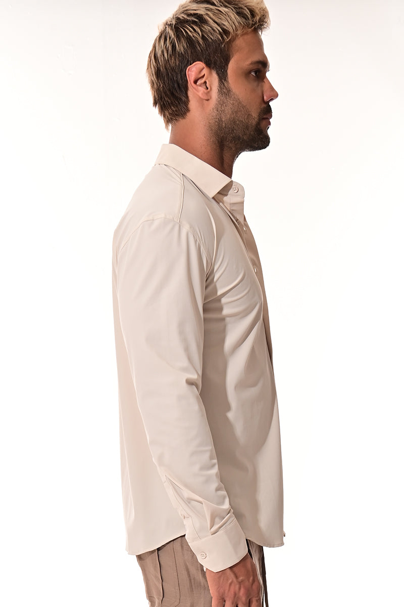 Men's Performance L/S Button-Down Stretch Shirt Solid by BOHIO - BEIGE - COLOR OPTIONS - MKSP3213 - 6 PCS/PRE-PACK