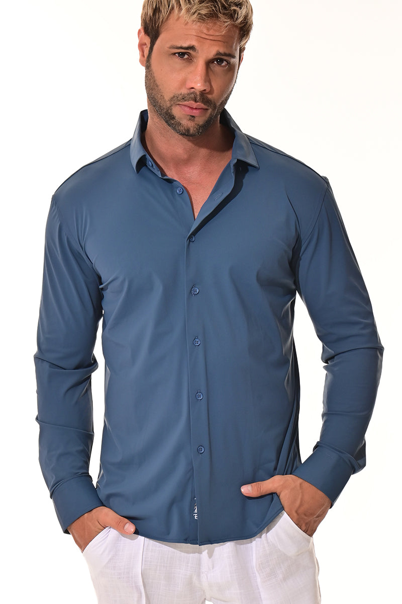 Men's Performance L/S Button-Down Stretch Shirt Solid by BOHIO - BEIGE - COLOR OPTIONS - MKSP3213 - 6 PCS/PRE-PACK