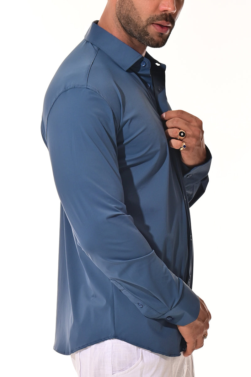 Men's Performance L/S Button-Down Stretch Shirt Solid by BOHIO - BEIGE - COLOR OPTIONS - MKSP3213 - 6 PCS/PRE-PACK