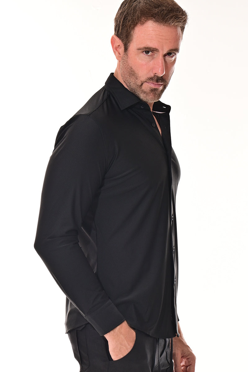 Men's Performance L/S Button-Down Stretch Shirt Solid by BOHIO - GREY - MKSP3281 - 6 PCS/PRE-PACK