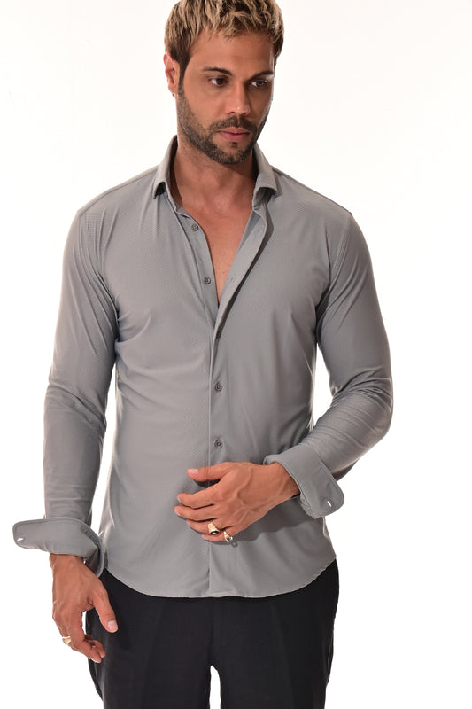 Men's Performance L/S Button-Down Stretch Shirt Solid by BOHIO - GREY - MKSP3281 - 6 PCS/PRE-PACK