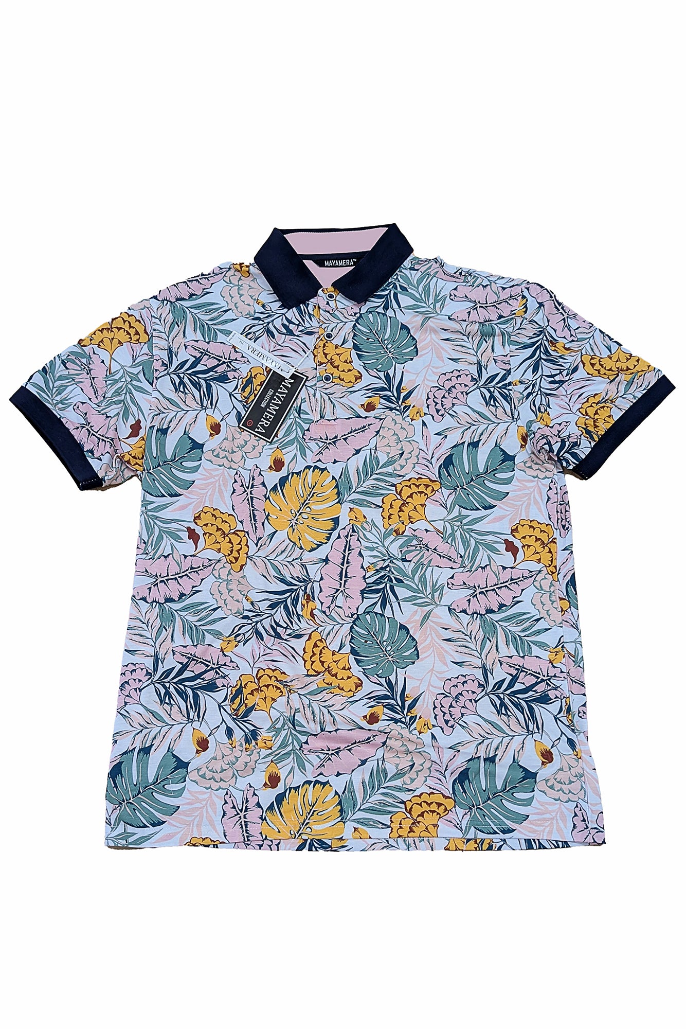 Men's Polo Shirt Cool Feel Golf Top Contrast Trim WHITE/PINK - MKT1861
