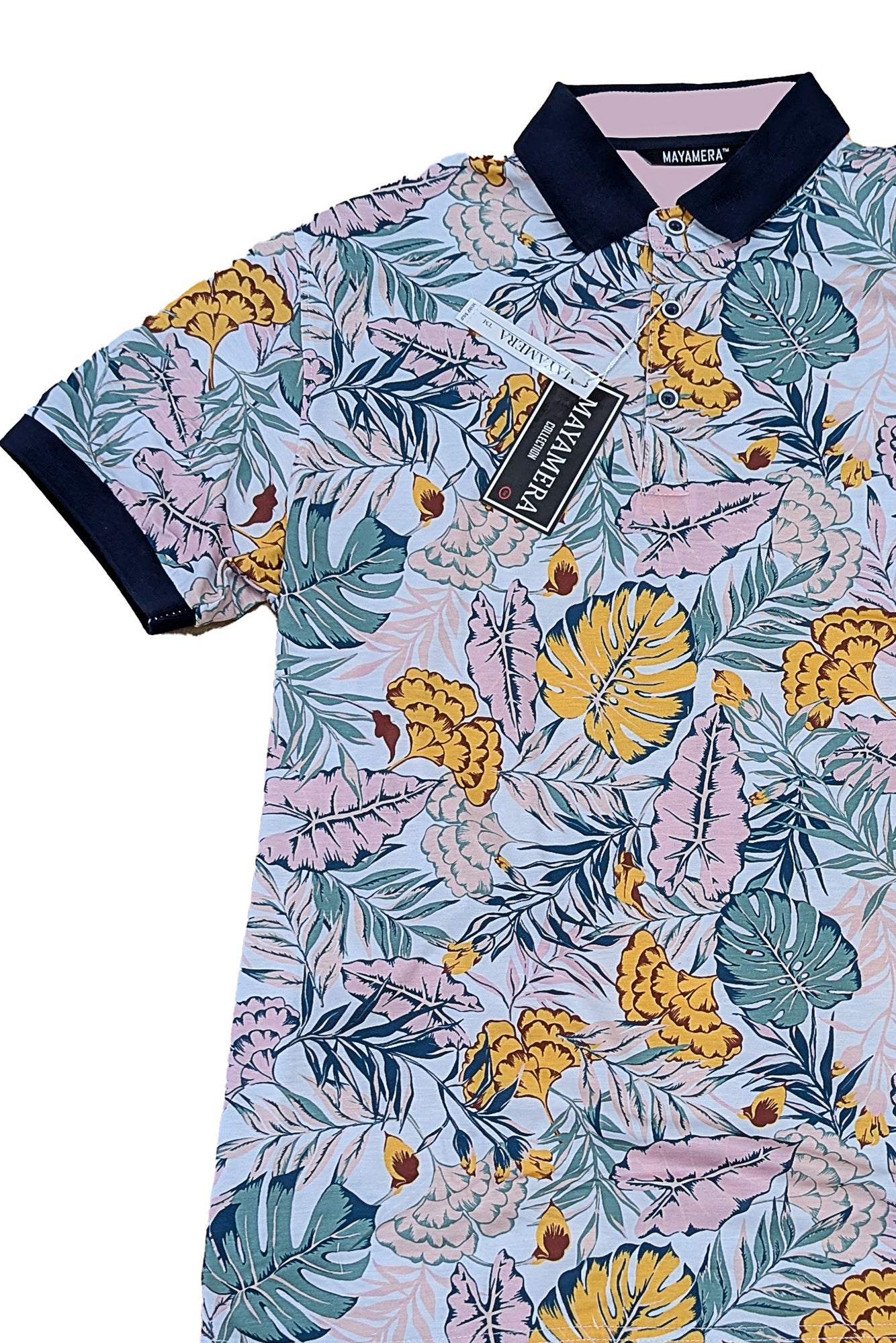 Men's Polo Shirt Cool Feel Golf Top Contrast Trim WHITE/PINK - MKT1861