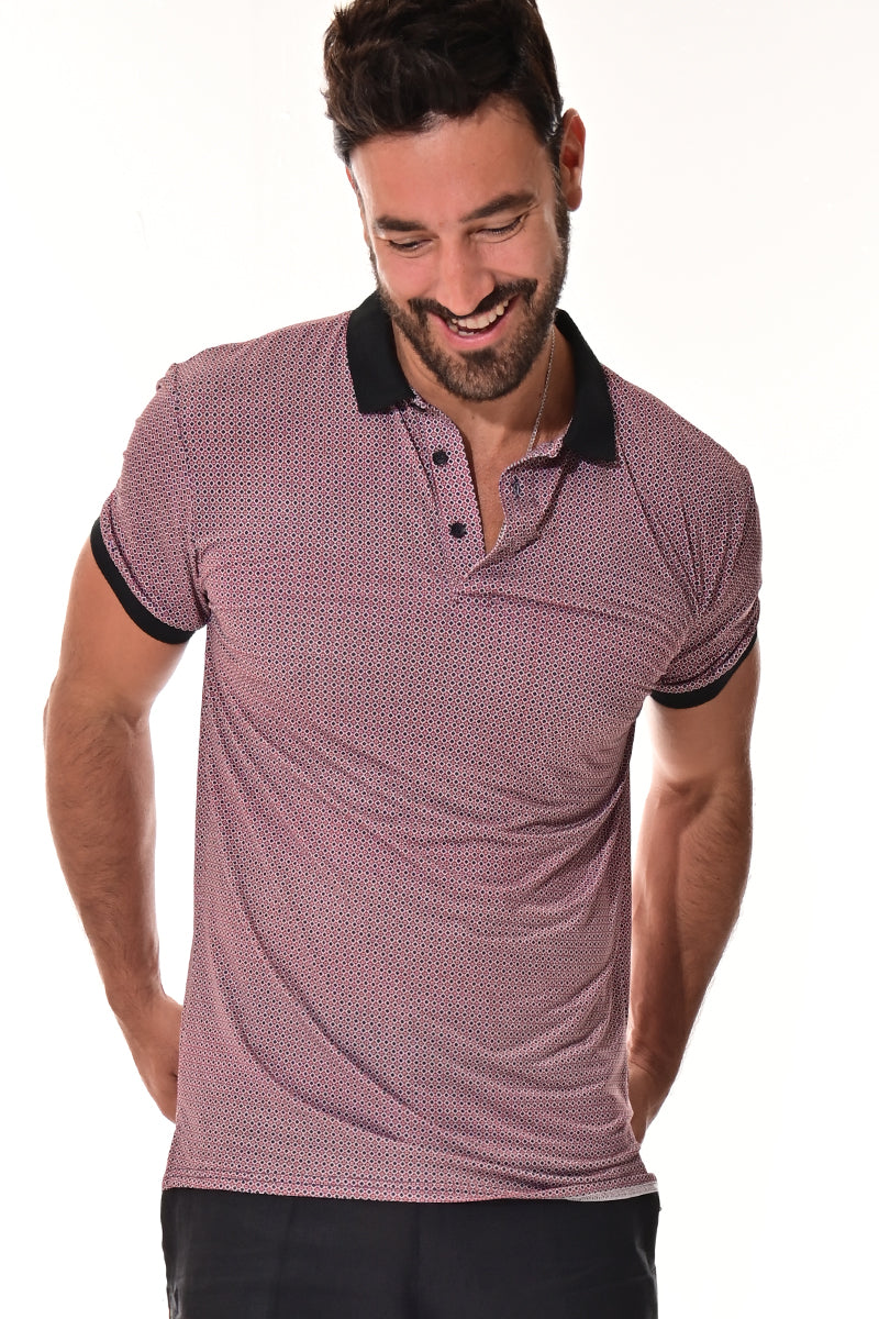 Men's Polo Shirt Cool Feel Fashion Print Golf S/S RED/PRINT - MKT3154