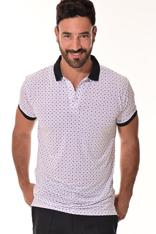 Men's Polo Shirt Cool Feel Fashion Print Golf S/S WHITE/PRINT - MKT3157 - 6 PCS/PRE-PACK