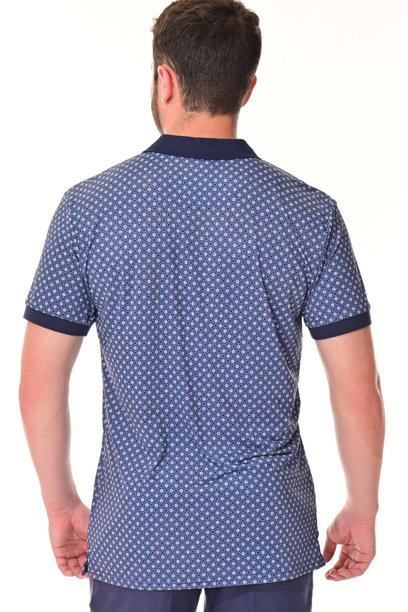 Men's Polo Shirt Cool Feel Fashion Print Golf S/S NAVY/PRINT - MKT3161