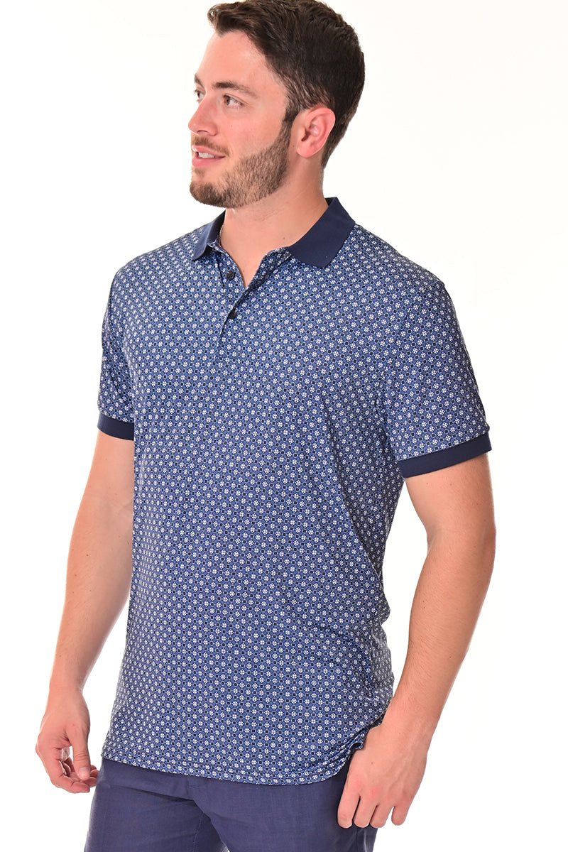 Men's Polo Shirt Cool Feel Fashion Print Golf S/S NAVY/PRINT - MKT3161