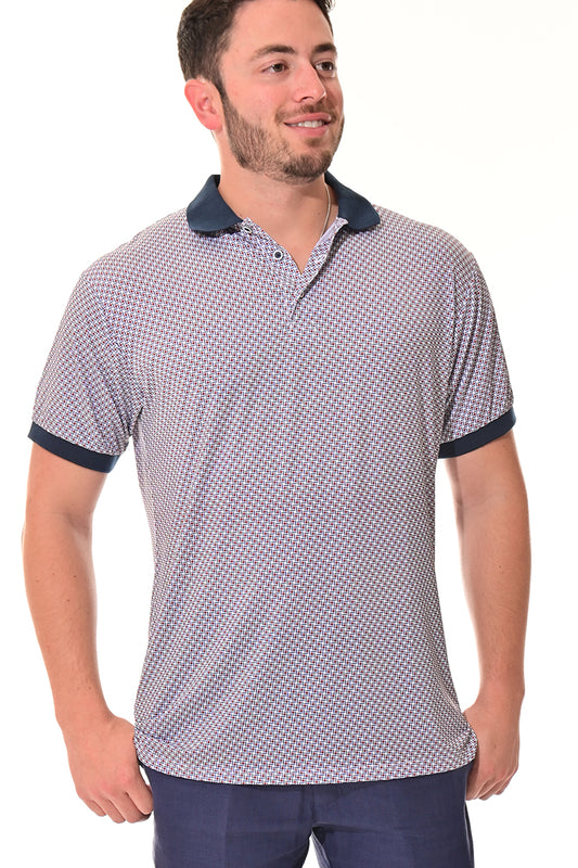 Men's Polo Shirt Cool Feel Fashion Print Golf S/S WHITE/NAVY - MKT3295 - 6 PCS/PRE-PACK