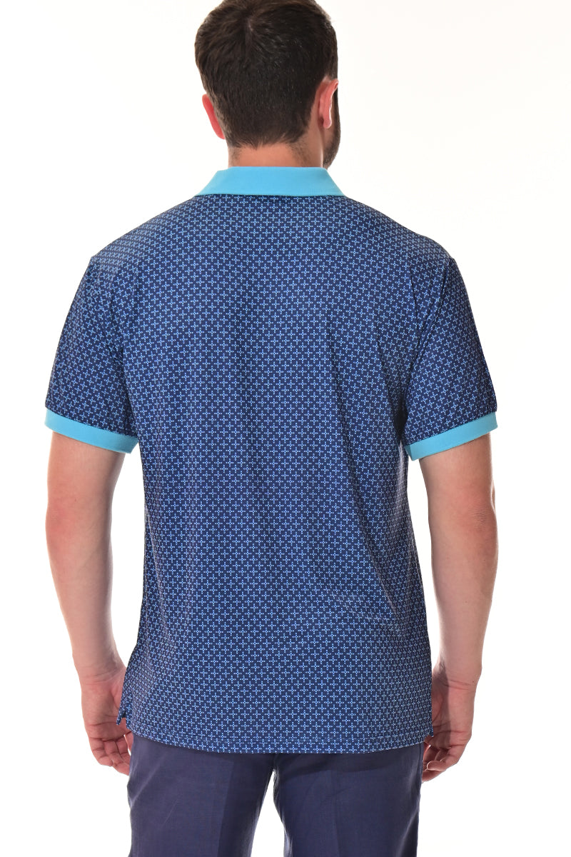 Men's Polo Shirt Cool Feel Fashion Print Golf S/S NAVY/TEAL - MKT3299