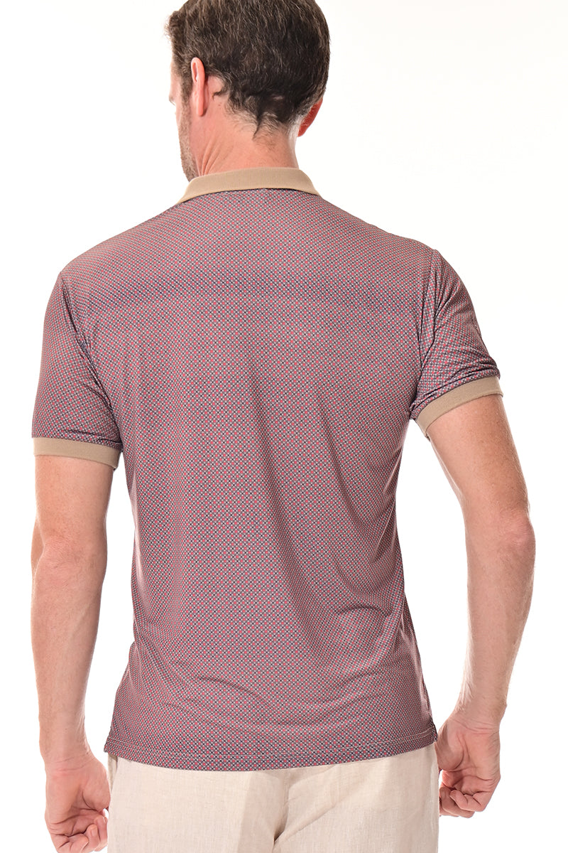 Men's Polo Shirt Cool Feel Fashion Print Golf S/S BEIGE/RED - MKT3306