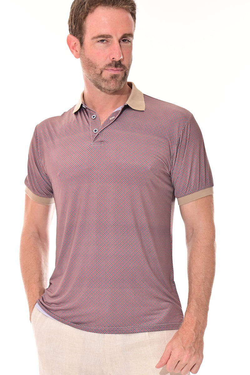 Men's Polo Shirt Cool Feel Fashion Print Golf S/S BEIGE/RED - MKT3306