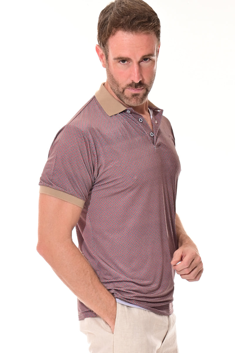 Men's Polo Shirt Cool Feel Fashion Print Golf S/S BEIGE/RED - MKT3306