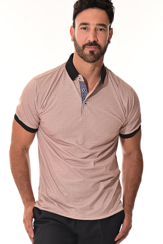 Men's Polo Shirt Short Sleeve Golf Top Contrast Trim Beige/Black - MKT3316 - 6 PCS/PRE-PACK