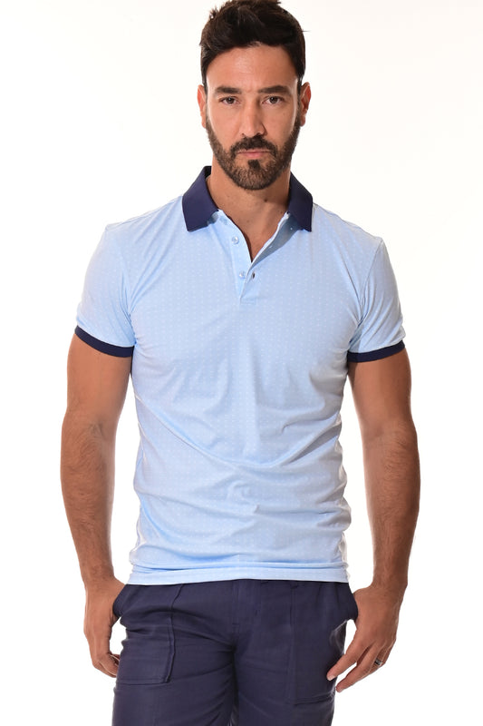 Men's Polo Shirt Cool Feel Golf Top Contrast Trim WHITE/BLUE - MKT3317 - 6 PCS/PRE-PACK