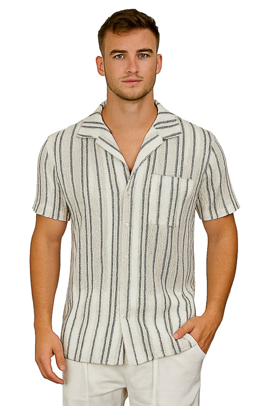 Men's S/S Embroidered Poly/Spandex Stretch Shirt-WHITE/BLACK-MKTF3284 - 6 PCS/PRE-PACK